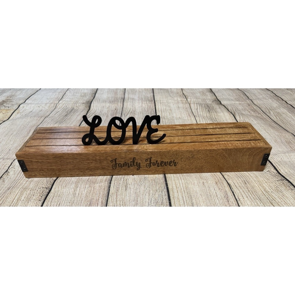 Thirty One Deluxe Wood Photo Display Family Forever Engraved and LOVE Metal Word